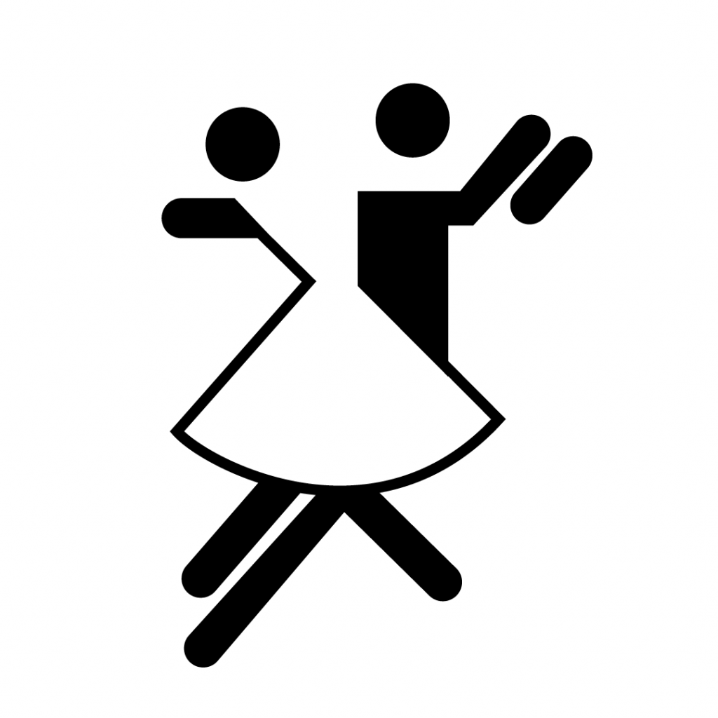Minimalistisches Logo eines Paares, das gerade tanzt, in schwarz-weiß
